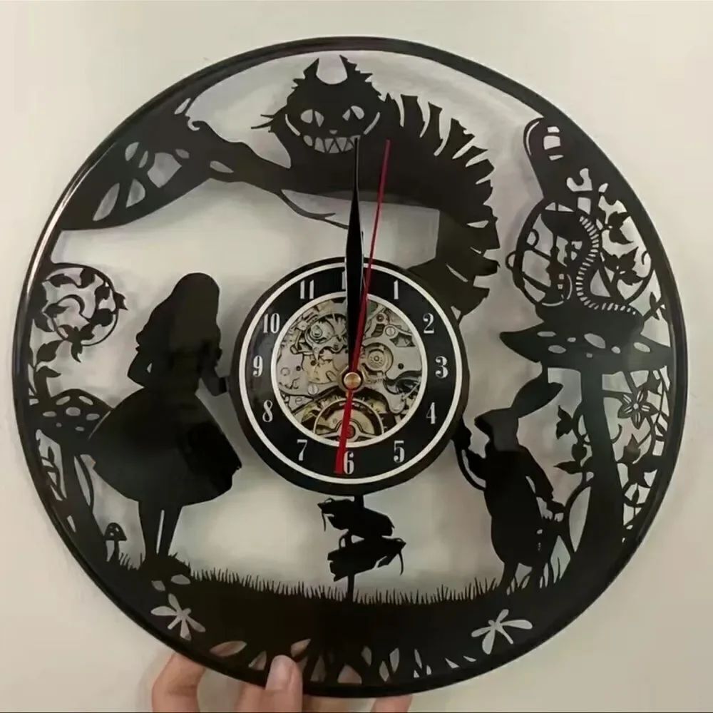 Alice in Wonderland 12”Black Lp wall clock . Battery  operated .